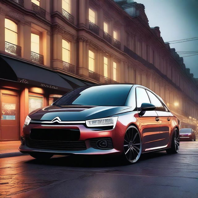 A highly detailed image of a Citroen C4 car with extensive tuning modifications