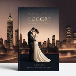 A standing book mockup featuring a sensual illustration of a man and an escort in an intimate embrace