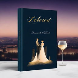 A standing book mockup featuring a sensual illustration of a man and an escort in an intimate embrace