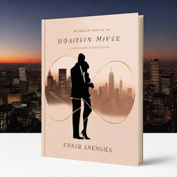 A standing book mockup featuring a sensual illustration of a man and an escort in an intimate embrace