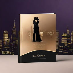 A standing book mockup featuring a sensual illustration of a man and an escort in an intimate embrace