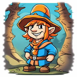 Create an image featuring a cartoon character with an orange hat and a blue shirt in a Dungeons & Dragons style