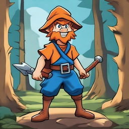 Create an image featuring a cartoon character with an orange hat and a blue shirt in a Dungeons & Dragons style