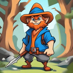 Create an image featuring a cartoon character with an orange hat and a blue shirt in a Dungeons & Dragons style