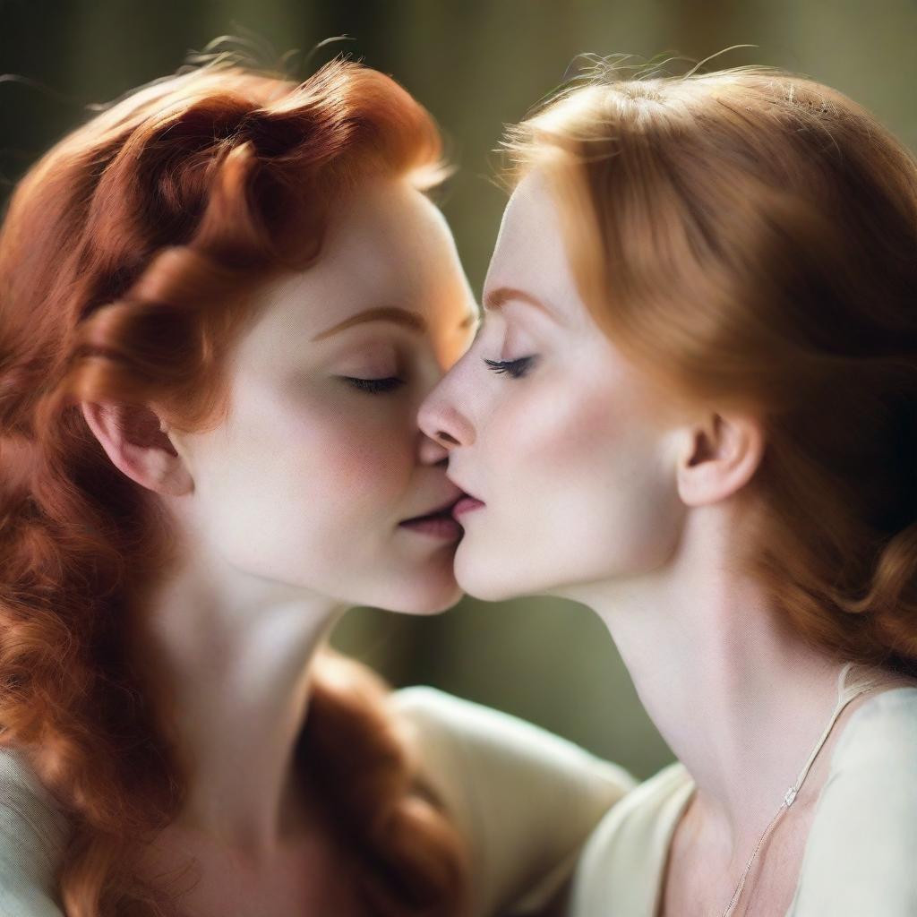 A beautiful redhead kissing a 40-year-old blonde