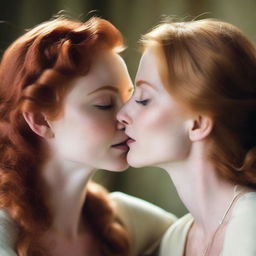 A beautiful redhead kissing a 40-year-old blonde