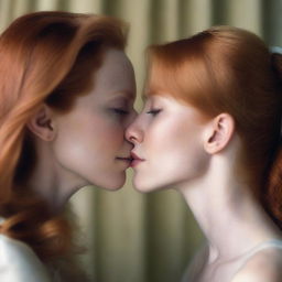 A beautiful redhead kissing a 40-year-old blonde