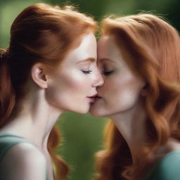 A beautiful redhead kissing a 40-year-old blonde