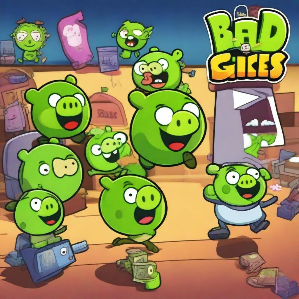 A lively Friday night party featuring characters from the game Bad Piggies