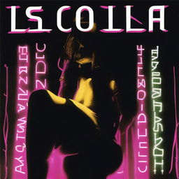 A cover for a song with a black background and in the middle a silhouette of a naked woman drawn with neon lights