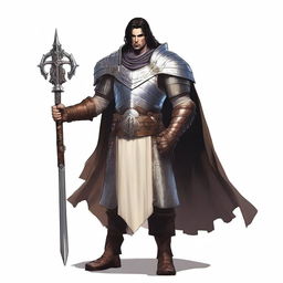 A full-body view of a Human Paladin with dark hair, taking an Oath of Vengeance in a Dungeons and Dragons world