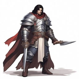 A full-body view of a Human Paladin with dark hair, taking an Oath of Vengeance in a Dungeons and Dragons world