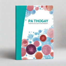 A detailed and professional book cover design for a pathology textbook, with the word 'Pathology' prominently written on it