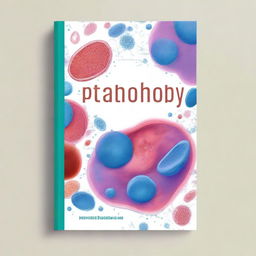 A detailed and professional book cover design for a pathology textbook, with the word 'Pathology' prominently written on it