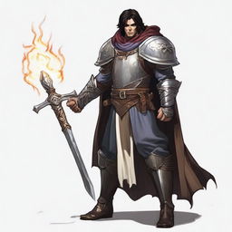 A full-body view of a Human Paladin with dark hair, taking an Oath of Vengeance in a Dungeons and Dragons world