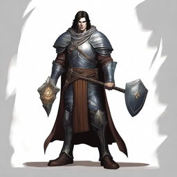 A full-body view of a Human Paladin with dark hair, taking an Oath of Vengeance in a Dungeons and Dragons world