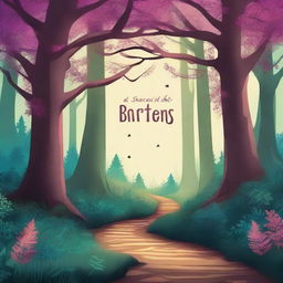 Create a captivating book cover featuring an enchanting forest with a mysterious pathway leading into the unknown