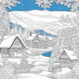 Create adult coloring pages featuring the beauty of a local winter landscape