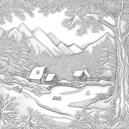 Create adult coloring pages featuring the beauty of a local winter landscape