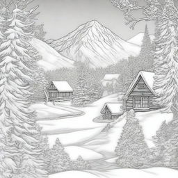 Create adult coloring pages featuring the beauty of a local winter landscape