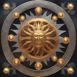 A digital book cover: An intricate emblem combining elements of the sun and moon, symbolizing the prophecy of the daughter of the Sun and Moon