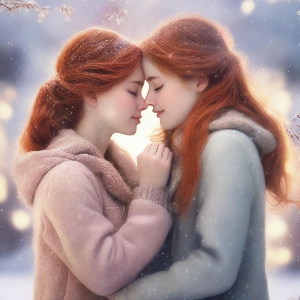 A romance book cover featuring two girls, one with brown hair and the other with ginger hair