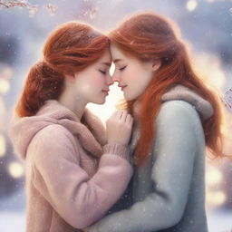 A romance book cover featuring two girls, one with brown hair and the other with ginger hair