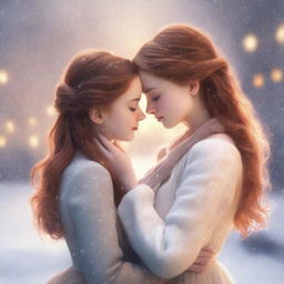 A romance book cover featuring two girls, one with brown hair and the other with ginger hair