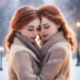 A romance book cover featuring two girls, one with brown hair and the other with ginger hair