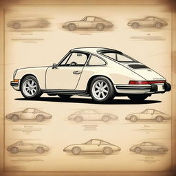 Create an image of a classic Porsche 911 car in the style of Leonardo da Vinci's sketches