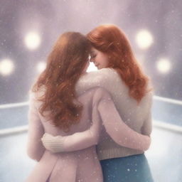 Romance book cover featuring two girls, one with brown hair and the other with ginger hair, seen from the back