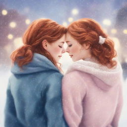 Romance book cover featuring two girls, one with brown hair and the other with ginger hair, seen from the back