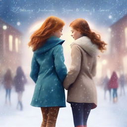 Romance book cover featuring two girls, one with brown hair and the other with ginger hair, seen from the back