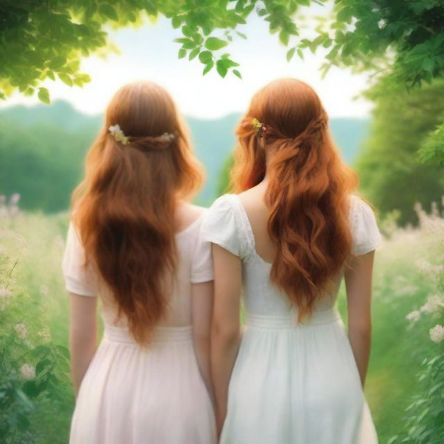 Romance book cover featuring two girls, one with brown hair and the other with ginger hair, seen from the back