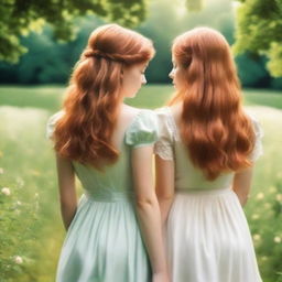 Romance book cover featuring two girls, one with brown hair and the other with ginger hair, seen from the back