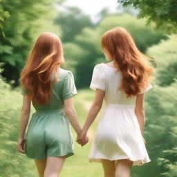 Romance book cover featuring two girls, one with brown hair and the other with ginger hair, seen from the back