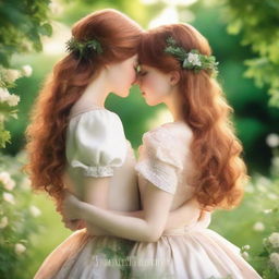 Romance book cover featuring two girls, one with brown hair and the other with ginger hair, viewed from the back