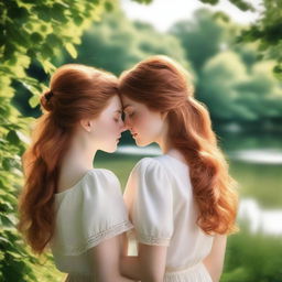 Romance book cover featuring two girls, one with brown hair and the other with ginger hair, viewed from the back