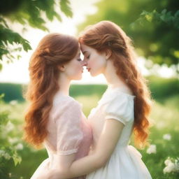 Romance book cover featuring two girls, one with brown hair and the other with ginger hair, viewed from the back