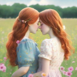 Romance book cover featuring two girls, one with brown hair and the other with ginger hair, seen from the back