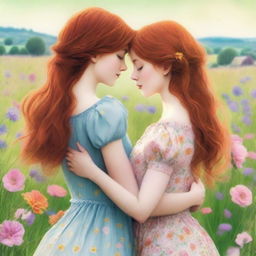 Romance book cover featuring two girls, one with brown hair and the other with ginger hair, seen from the back