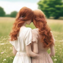 Romance book cover featuring two girls, one with brown hair and the other with ginger hair, seen from the back