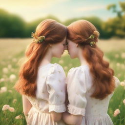 Romance book cover featuring two girls, one with brown hair and the other with ginger hair, seen from the back