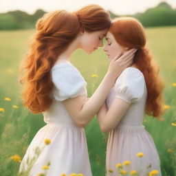 Romance book cover featuring two girls, one with brown hair and the other with ginger hair, seen from the back