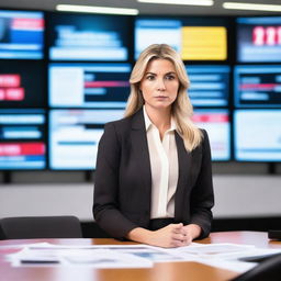 A pretty woman in her mid-twenties, dressed in professional attire, is reporting on a serious health crisis during an emergency broadcast