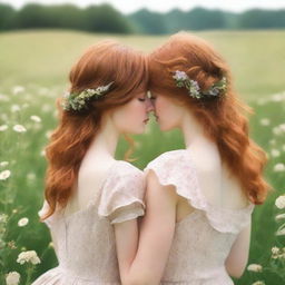 Romance book cover featuring two girls, one with brown hair and the other with ginger hair, seen from the back