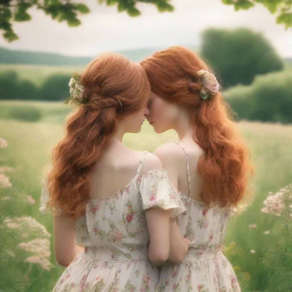 Romance book cover featuring two girls, one with brown hair and the other with ginger hair, seen from the back