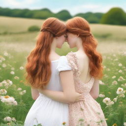 Romance book cover featuring two girls, one with brown hair and the other with ginger hair, seen from the back