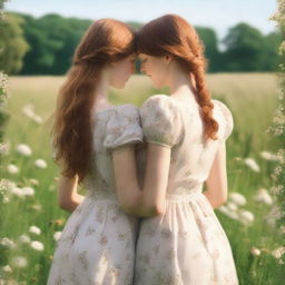 Romance book cover featuring two girls, one with brown hair and the other with ginger hair, seen from the back