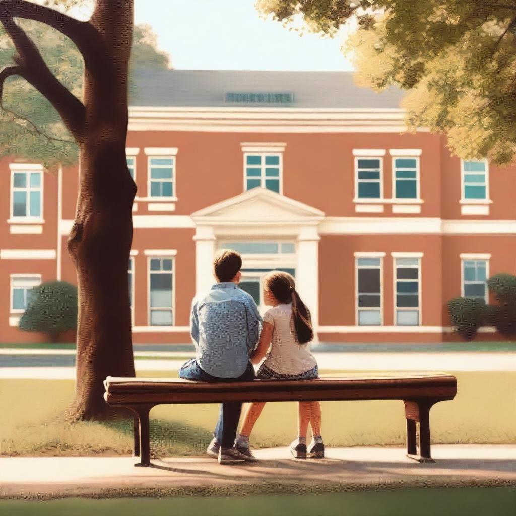 A nostalgic and creative scene capturing the essence of a past school romance